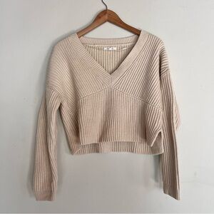 Cozy Oversized Longsleeve Knit Cropped Sweater Ribbed Cotton Blend Size XS Fall
